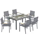 Outsunny Salon de Jardin 7 Pièces - Table Effet Bois Sans Entretien et 6 Chaises Empilables en Textilène - Ensemble Mobilier de Jardin Résistant pour Repas en Terrasse, Gris Anthracite image 0