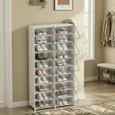 SONGMICSHOME Modular Shoe Storage Cabinet, 10-Compartment Organiser with Doors, Plastic Panels and Steel Frame, Entryway, White image 3