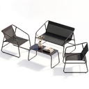 Ensemble de mobilier de jardin 4 pièces, groupe de sièges d'extérieur en Textilène avec banc 2 places, 2 chaises et table à p image 0
