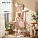 SONGMICS Arbre à chat avec 13 poteaux à griffer, 1 rampe, 2 perchoirs, 2 niches, panier, hamac, pompons, rose pastel - 168 cm image 1