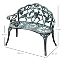 Outsunny Banc de Jardin 2 Places Style néo-rétro Motif Rose Lignes fuselées 100L x 54l x 78H cm Fonte d'aluminium Vert Vieilli image 2