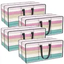 Lot de 4 Grands Sacs de Rangement avec Couvercle, Boîtes de Déménagement Transparentes avec Fermeture Éclair et Poignées pour Vêtements, Linge de Lit, Camping et Déménagement image 0