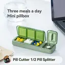 JORDAN&JUDY Small Pill Organizer Portable Mini Daily Pill Case Tablet Cutter Storage Box 1 pc Green image 1