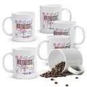 Alphynix 1pc 11oz White Mug with "NURSE life" Quote in Leopard Print & Pink Medical Icons, Empowering Nurse Christmas or Thanksgiving Gift image 0