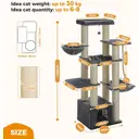 PAWZ Road Arbre à chats de plusieurs étages avec hamac, niche, paniers griffoir et 13 poteaux en sisal de 11 cm de diamètre, beige - 170 cm image 6