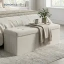 Ochama x SONGMICS Foldable Storage Ottoman Cube with Hidden Compartment, Small Footrest for Living Room, Bedroom or Entryway, White image 2