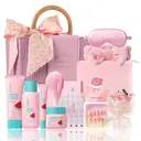 QUIYUM Watermelon Skincare Set (12pcs): Includes Cleanser 100g, Toner 160ml, Serum 2ml×10, Eye Cream 20g, Cream 50g, plus Nail Stickers, Makeup Case, Makeup Bag, Headband, Eye Mask, Soap Flower, and Cleansing Brush. image 0