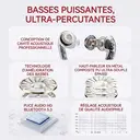 Dpower K6202 Écouteurs Bluetooth 5.3-Intra-Auriculaires, 48H d'Autonomie, Charge Sans Fil, Audio Spatial, Latence Gaming Ultra-Faible, Dragonne Détachable, Blanc image 5