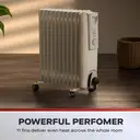 DAEWOO 2500W Oil Filled Radiator – Adjustable Thermostat, 3 Heat Settings, Portable Design – Light Grey image 2
