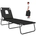Outsunny Bain de Soleil Pliable transat inclinable 4 Positions Chaise Longue 3 Coussins fournis Noir image 0