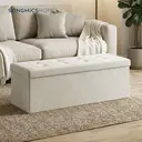 Ochama x SONGMICS Foldable Storage Ottoman Cube with Hidden Compartment, Small Footrest for Living Room, Bedroom or Entryway, White image 3
