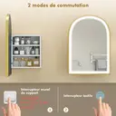 HOMCOM Armoire Murale Salle de Bain avec Miroir et Éclairage LED, 50x14,5x70cm, Meuble Salle de Bain à Porte Arquée Alliage d'Aluminium, Anti-Buée, 3 Températures de Lumière, Étagères Réglables, Doré image 8