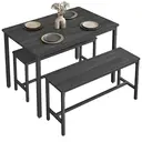 Ochama x SONGMICS Dining Table with 2 Benches, Set of 3, Kitchen Table, 2 Dining Room Benches, Steel Frame, Ash Black and Ink Black image 1