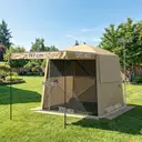 Outsunny 2 x 2 m Pop Up Gazebo with Awning, Waterproof Instant Shelter for Garden BBQ, Fishing, Camping, Easy Setup Garden Gazebo with Sides, Mesh Windows & Carry Bag, Khaki image 2