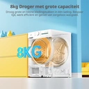 【Vakantiegeld Deal】Comfee' CD08EHP05W-HR warmtepompdroger, 8 kg, energieklasse D met warmtepomptechnologie, UV-licht voor hygiënische zuiverheid, opfrissen, LED-display, sneldrogend, wit image 7