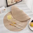 Lot de 6 sets de table ronds en polyester et coton tissé effet pailleté, diamètre de 38 cm - Café au lait image 4