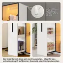 Armoire multifonctionnelle de 160 cm de hauteur – bibliothèque et meuble de présentation avec portes en verre trempé, cadres de porte en aluminium, 1 porte, 1 tiroir latéral, sur roulettes, éclairage LED – Blanc image 5