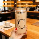 Alphynix 1pc Modern Glass Cup, 500ml Tall Iced Coffee Glass with Monogram "C" Design, Bamboo Lid & Straw, Cold Drink Tumbler for Iced Tea, Juice, Boba image 3