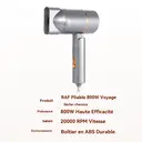 RAF Sèche-cheveux pliable professionnel portable 800 W, protection contre la surchauffe, format compact de voyage, pour femme, usage domestique, gris image 6