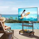 TV Stand on Wheels for 40-86 Inch LCD LED OLED Flat Panel Plasma TVs, Height Adjustable TV Floor Stand with Shelf TV Trolley with Wooden Base Max VESA 600x400mm up to 68 kg, Walnut image 8