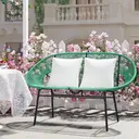 Outsunny Banquette banc de jardin 2 places en acier et cordage en résine avec 2 coussins - dim. 132L x 72l x 83H cm - vert foncé image 6