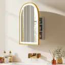 HOMCOM Armoire Murale Salle de Bain avec Miroir et Éclairage LED, 50x14,5x70cm, Meuble Salle de Bain à Porte Arquée Alliage d'Aluminium, Anti-Buée, 3 Températures de Lumière, Étagères Réglables, Doré image 1