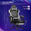GTIMEX Chaise de gaming ergonomique réglable avec repose-pieds télescopique, appui-tête et soutien lombaire capacité de 150 kg - Gris image 5
