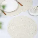 Daikin Lot de 6 sets de table ronds 38 cm en polyester, beige, tissés à la main en coton, nettoyables à l’essuyage, à paillettes, pour fêtes de fin d’année, mariage image 2