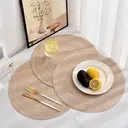 Lot de 6 sets de table ronds en polyester et coton tissé effet pailleté, diamètre de 38 cm - Café au lait image 5