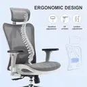 Sihoo M57 chaise de bureau ergonomique en mesh avec soutien lombaire réglable, accoudoirs 3D et dossier haut respirant gris clair image 5