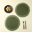 Papyrus + Papyrus Tassel Green,6pcs Boho Natural paper Round Placemats with Fringe - 38cm Farmhouse Table Mats for Indoor & Outdoor Dining, Hand Wash Only, Boho Dining Decor, Textured Table Setting,paper Composition image 1