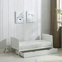 mcc direct White Wooden Orlando Baby Cot Bed & Rollaway Drawer & Aloe Vera Water Repellent Mattress (Cream White) - Orlando image 2