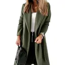 Women's Classic Coat Lapel Collar Open Front Belted Long Jacket (militarygreen, XXL) image 0