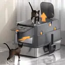 Savic Katzentoilette aus Edelstahl mit Deckel, XL, abgeschlossen, inklusive Schaufel, zwei Türen, leicht zu reinigen, geruchsreduzierend image 1