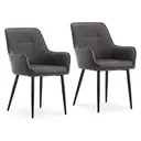 CLIPOP Occasional Dining Chairs Set of 2 Faux Leather Padded Kitchen Chair Accent Armchair with Backrest and Metal Legs, Lounge Living Room Reception Chairs 0224 grey 56*50*89 cm image 0