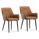 CLIPOP Occasional Dining Chairs Set of 2 Faux Leather Padded Kitchen Chair Accent Armchair with Backrest and Metal Legs, Lounge Living Room Reception Chairs 0224 brown 56*50*89 cm image 0