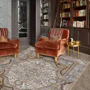 Washable Area Rug,Deep Khaki Retro Boho Design Non-Shedding Non-Slip Easy Care Ideal for High Traffic Areas in Living Room Bedroom Office Coffee Table Kitchen Large Carpet,72*107.8inch image 3