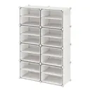 SONGMICSHOME Interlocking Shoe Rack, Plastic Shoe Storage Cabinet, 16-Slot Modular Storage Unit, with Doors, Steel Frame, White image 1
