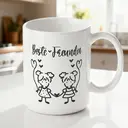 Alphynix 1pc Beste Freundin Mug, 11oz German "Best Friend" Ceramic Cup with Two Girls Holding Heart Balloons, Cute Gift for Bestie, Sister, Friendship Day image 1
