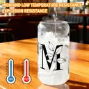 Alphynix 1pc Modern Glass Cup, 500ml Tall Iced Coffee Glass with Monogram "M" Design, Bamboo Lid & Straw, Cold Drink Tumbler for Iced Tea, Juice, Boba image 4