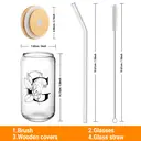 Alphynix 1pc Modern Glass Cup, 500ml Tall Iced Coffee Glass with Monogram "G" Design, Bamboo Lid & Straw, Cold Drink Tumbler for Iced Tea, Juice, Boba image 5
