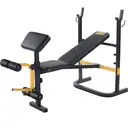 SPORTSOUL Banc d'haltérophilie réglable avec développateur de jambes et rangement pliable, convient aux barres de 6' et 7', équipement de gym pour la maison et le commercial image 0