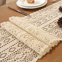 Chemin de Table et Sets de Table Bohème en Crochet 5pcs, Style Maison de Campagne Macramé Vintage pour Cuisine, Salle à Manger, Buffet ou Commode – Motif Losange Rayé 12x72 pouces*1 + 12.5x16.5 pouces*4 image 3