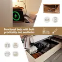 Lit rembourré double 160×200 avec table de chevet, lampe de lecture et fonction de charge USB Type-C. Beige-blanc, tissu en v image 4