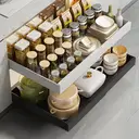 VIVREAL Ausziehbares Aufbewahrungsgestell – 2 weiße kleine bohrfreie Auszugskörbe aus Edelstahl, verstellbar 12,6–20,5 Zoll, einfache Montage, S32W*2 image 1