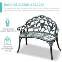 Outsunny Banc de Jardin 2 Places Style néo-rétro Motif Rose Lignes fuselées 100L x 54l x 78H cm Fonte d'aluminium Vert Vieilli image 5
