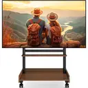 TV Stand on Wheels for 40-86 Inch LCD LED OLED Flat Panel Plasma TVs, Height Adjustable TV Floor Stand with Shelf TV Trolley with Wooden Base Max VESA 600x400mm up to 68 kg, Walnut image 0