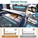 URBAN MEUBLE Lit coffre capitonné en velours 180 x 200 cm, Levage hydraulique, Éclairage LED, Ports USB et USB-C, Tête de lit incurvée, Gris, Format très grand lit image 5