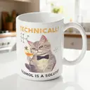 Alphynix 1pc 11oz White Mug with "TECHNICALLY ALCOHOL IS A SOLUTION" Chemistry Pun & Tuxedo Cat Illustration, Scientific Humor Christmas or Thanksgiving Gift image 1