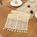 Chemin de Table et Sets de Table Bohème en Crochet 5pcs, Style Maison de Campagne Macramé Vintage pour Cuisine, Salle à Manger, Buffet ou Commode – Motif Losange Rayé 12x72 pouces*1 + 12.5x16.5 pouces*4 image 4